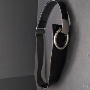 Suzi Roher Women's Black Stretch Waist Belt Boho Style with Metal Buckle,M.